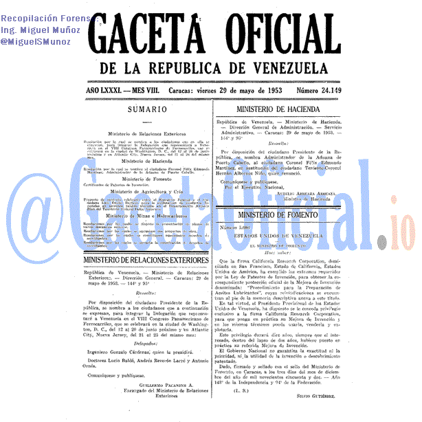 Gaceta Oficial 24149 del 29 Mayo 1953