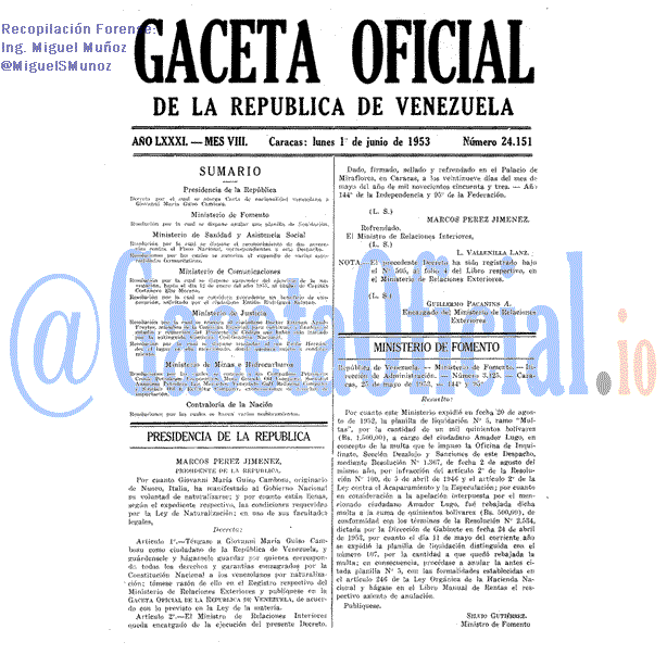 Gaceta Oficial 24151 del 1 Junio 1953