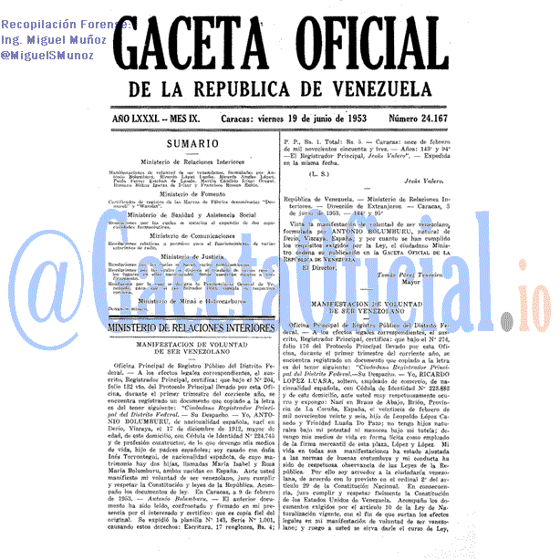 Gaceta Oficial 24167 del 19 Junio 1953