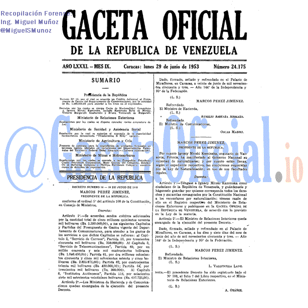 Gaceta Oficial 24175 del 29 Junio 1953