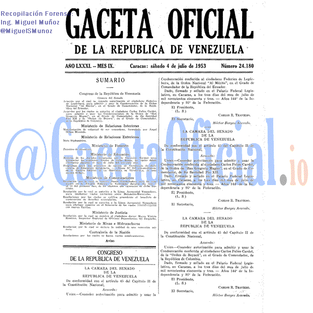 Gaceta Oficial 24180 del 4 Julio 1953