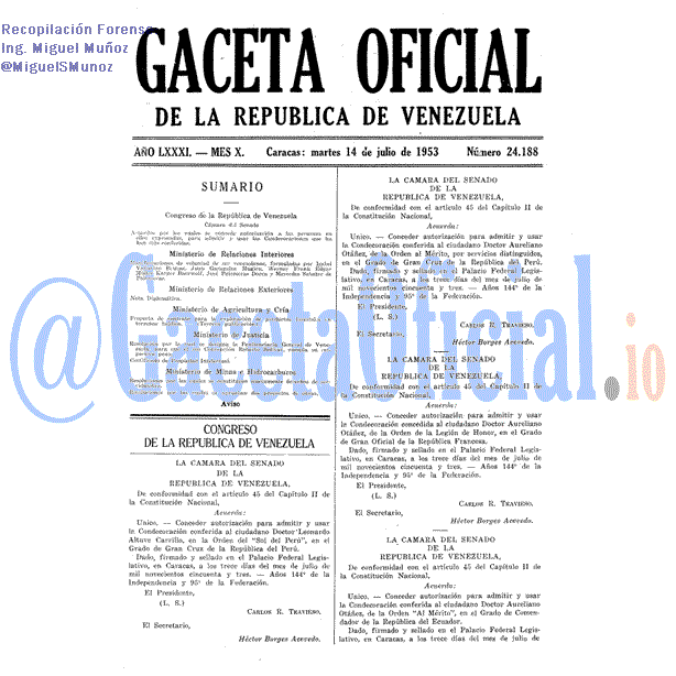 Gaceta Oficial 24188 del 14 Julio 1953