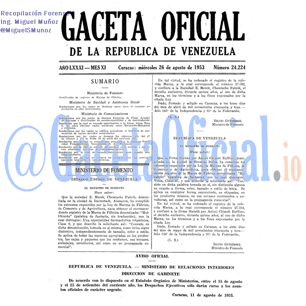 Gaceta Oficial 24224 del 26 Agosto 1953