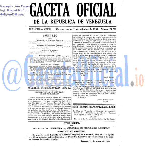 Gaceta Oficial 24229 del 1 Septiembre 1953