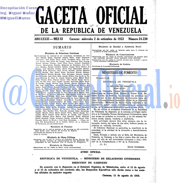 Gaceta Oficial 24230 del 2 Septiembre 1953