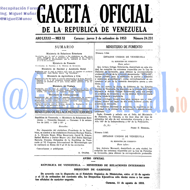 Gaceta Oficial 24231 del 3 Septiembre 1953