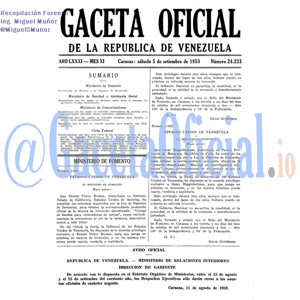 Gaceta Oficial 24233 del 5 Septiembre 1953