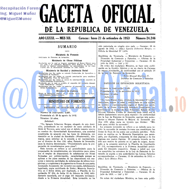Gaceta Oficial 24246 del 21 Septiembre 1953