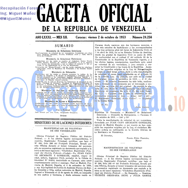 Gaceta Oficial 24256 del 2 Octubre 1953