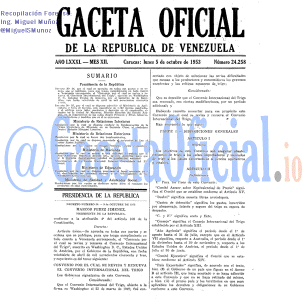 Gaceta Oficial 24258 del 5 Octubre 1953