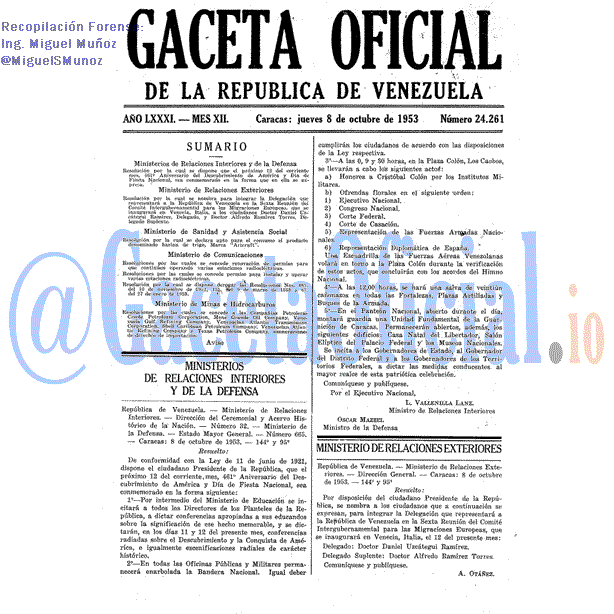 Gaceta Oficial 24261 del 8 Octubre 1953