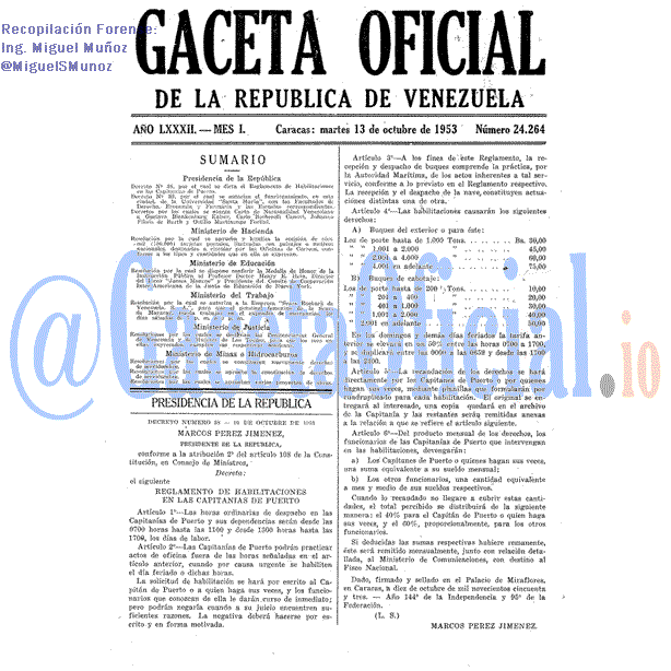 Gaceta Oficial 24264 del 13 Octubre 1953