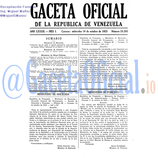 Gaceta Oficial 24265 del 14 Octubre 1953