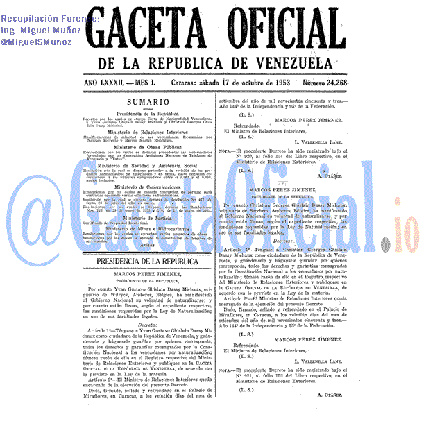 Gaceta Oficial 24268 del 17 Octubre 1953
