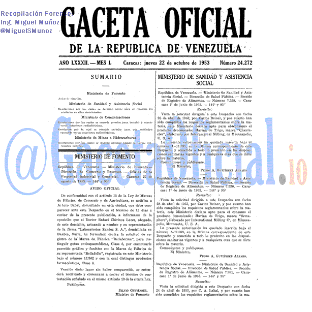 Gaceta Oficial 24272 del 22 Octubre 1953