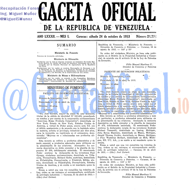 Gaceta Oficial 24274 del 24 Octubre 1953