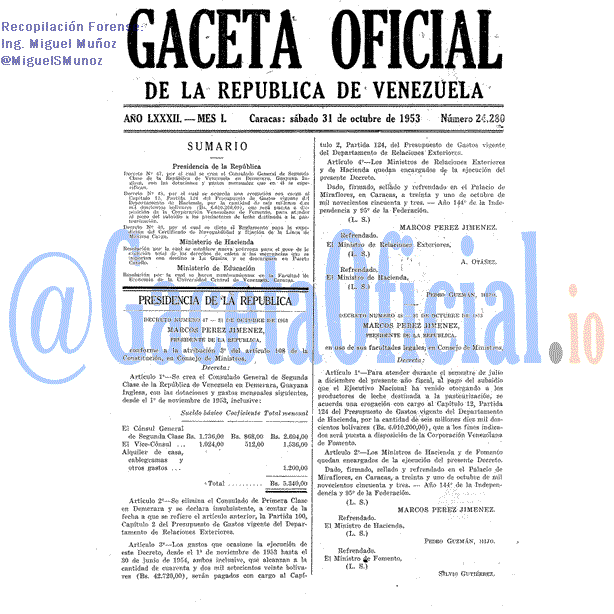 Gaceta Oficial 24280 del 31 Octubre 1953