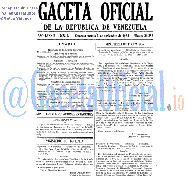 Gaceta Oficial 24282 del 3 Noviembre 1953