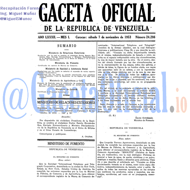 Gaceta Oficial 24286 del 7 Noviembre 1953