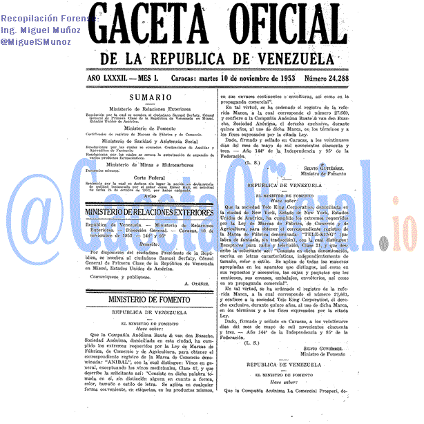 Gaceta Oficial 24288 del 10 Noviembre 1953