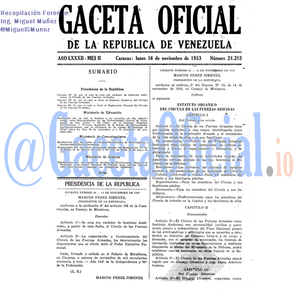 Gaceta Oficial 24293 del 16 Noviembre 1953
