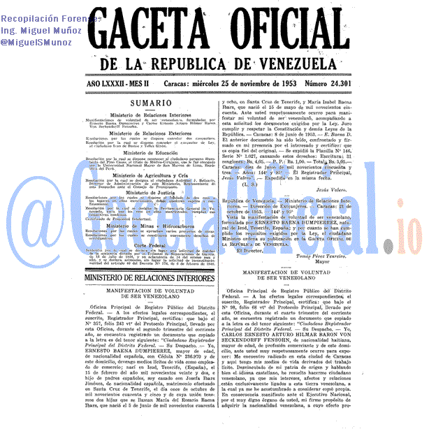 Gaceta Oficial 24301 del 25 Noviembre 1953