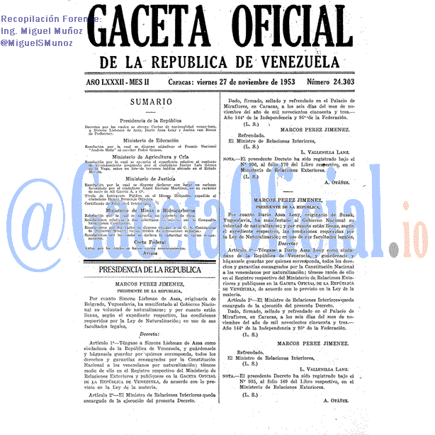 Gaceta Oficial 24303 del 27 Noviembre 1953