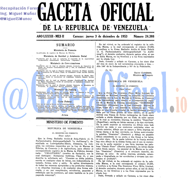 Gaceta Oficial 24308 del 3 Diciembre 1953