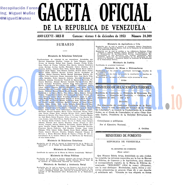 Gaceta Oficial 24309 del 4 Diciembre 1953