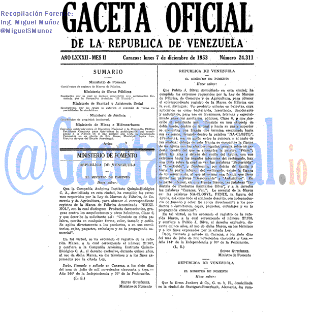 Gaceta Oficial 24311 del 7 Diciembre 1953
