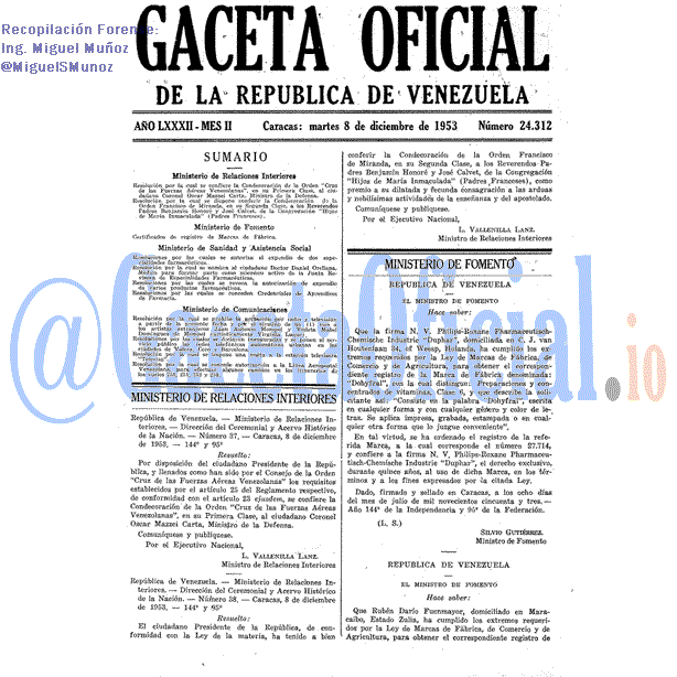 Gaceta Oficial 24312 del 8 Diciembre 1953