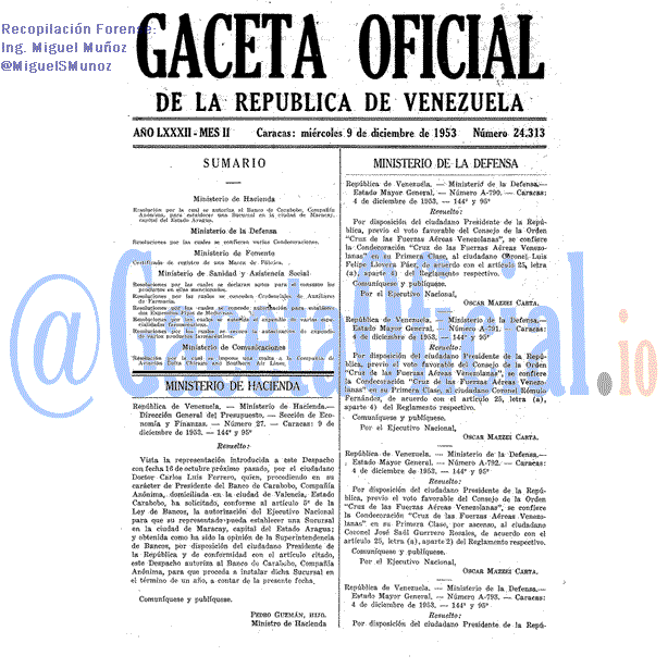 Gaceta Oficial 24313 del 9 Diciembre 1953