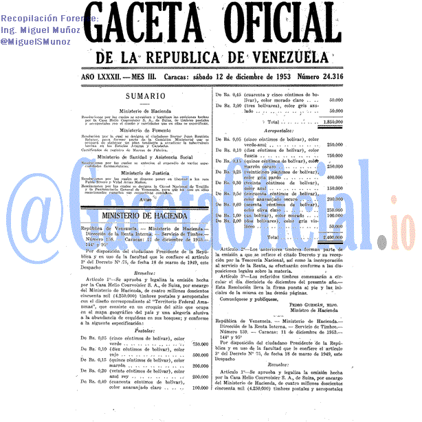 Gaceta Oficial 24316 del 12 Diciembre 1953