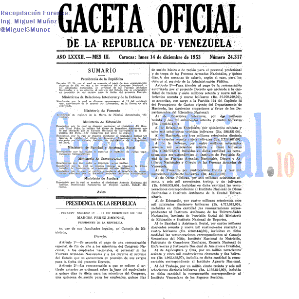 Gaceta Oficial 24317 del 14 Diciembre 1953