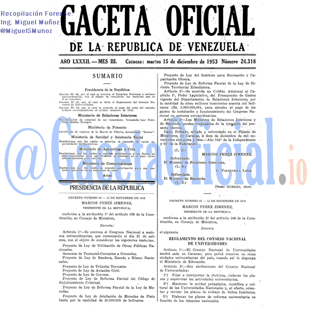 Gaceta Oficial 24318 del 15 Diciembre 1953