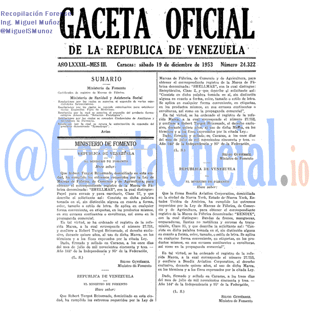 Gaceta Oficial 24322 del 19 Diciembre 1953
