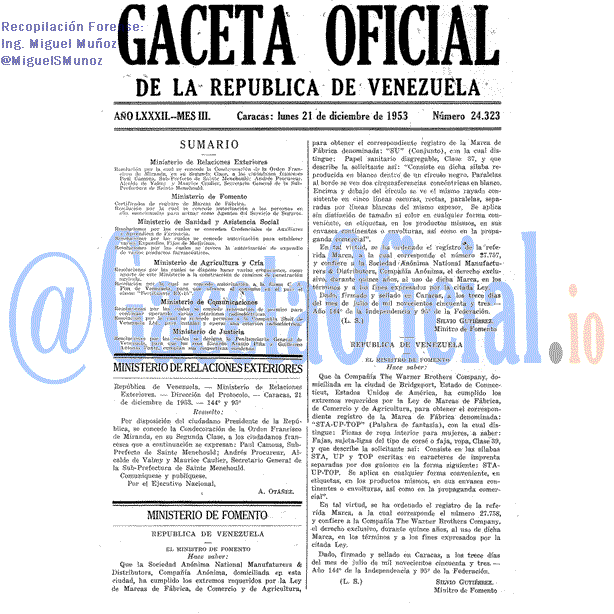 Gaceta Oficial 24323 del 21 Diciembre 1953