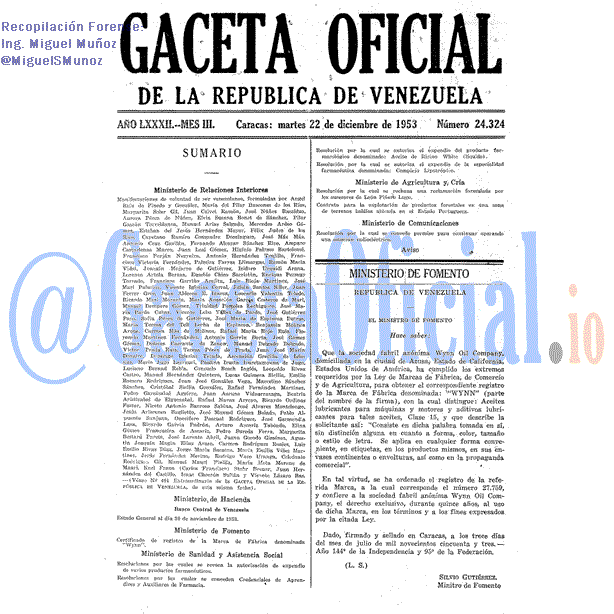 Gaceta Oficial 24324 del 22 Diciembre 1953