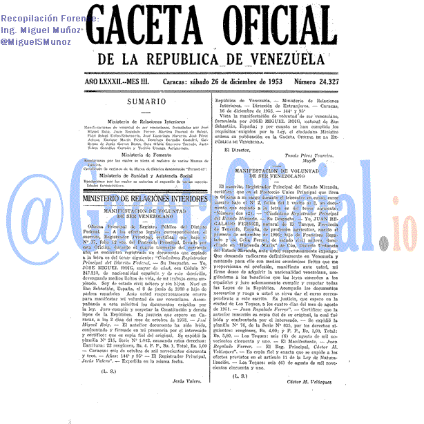 Gaceta Oficial 24327 del 26 Diciembre 1953
