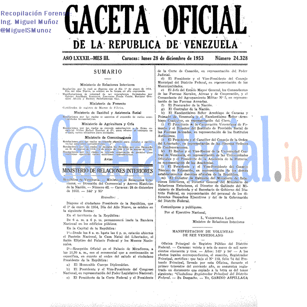 Gaceta Oficial 24328 del 28 Diciembre 1953
