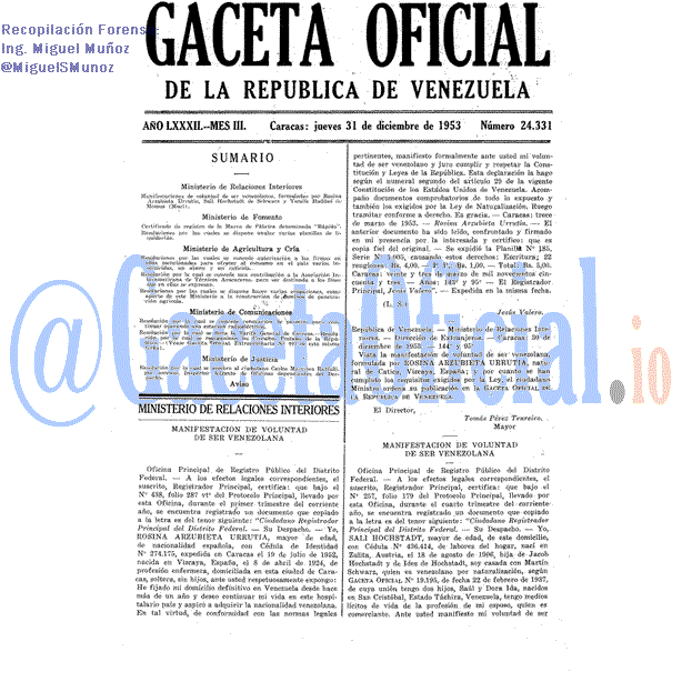 Gaceta Oficial 24331 del 31 Diciembre 1953