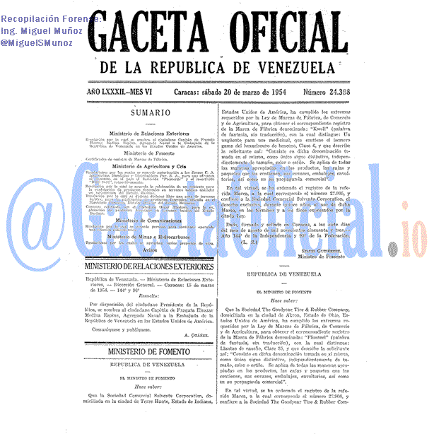 Gaceta Oficial 24398 del 20 Marzo 1954