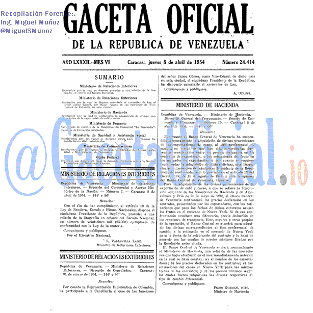 Gaceta Oficial 24414 del 8 Abril 1954