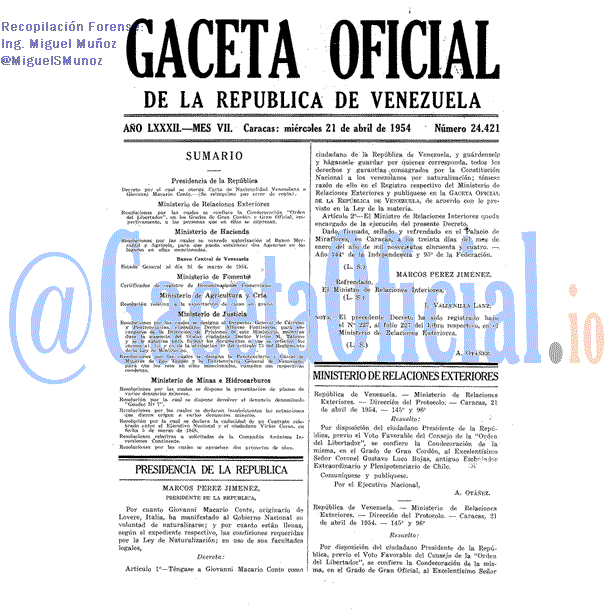 Gaceta Oficial 24421 del 21 Abril 1954