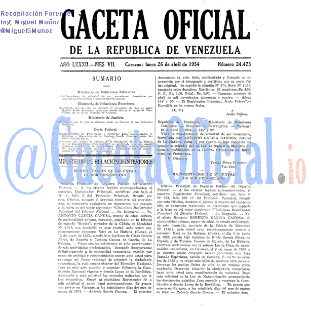 Gaceta Oficial 24425 del 26 Abril 1954