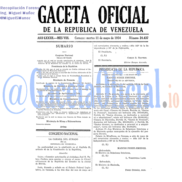 Gaceta Oficial 24437 del 11 Mayo 1954