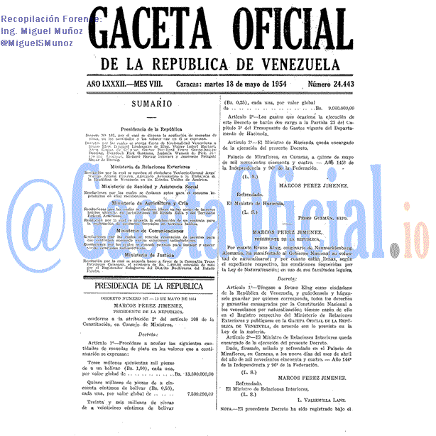 Gaceta Oficial 24443 del 18 Mayo 1954