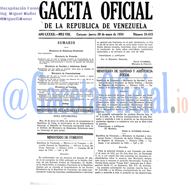 Gaceta Oficial 24445 del 20 Mayo 1954