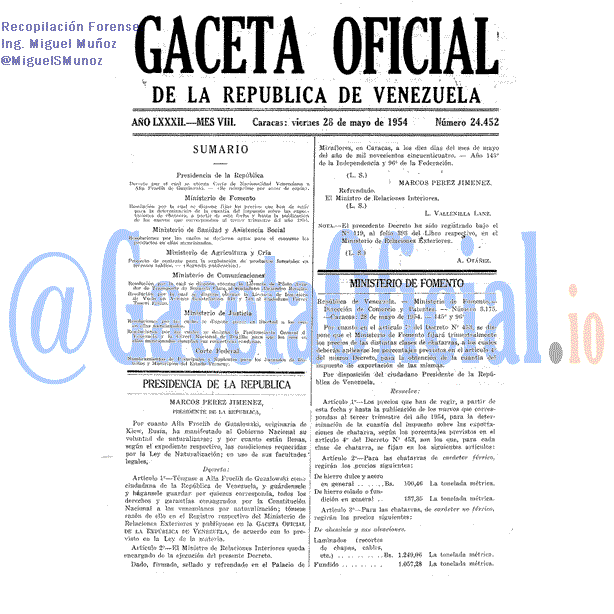 Gaceta Oficial 24452 del 28 Mayo 1954