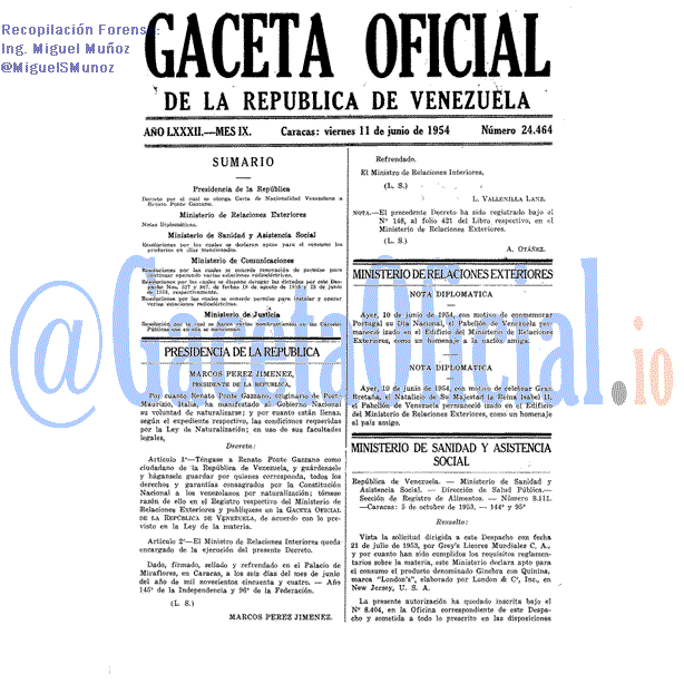 Gaceta Oficial 24464 del 11 Junio 1954